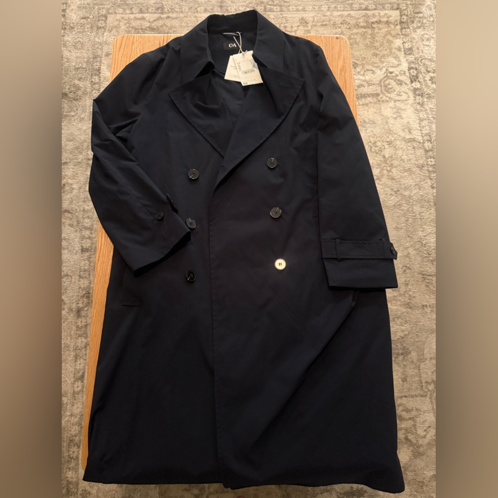 Black Double Breasted Trench Coat Women Medium Classic Long Coat NWT